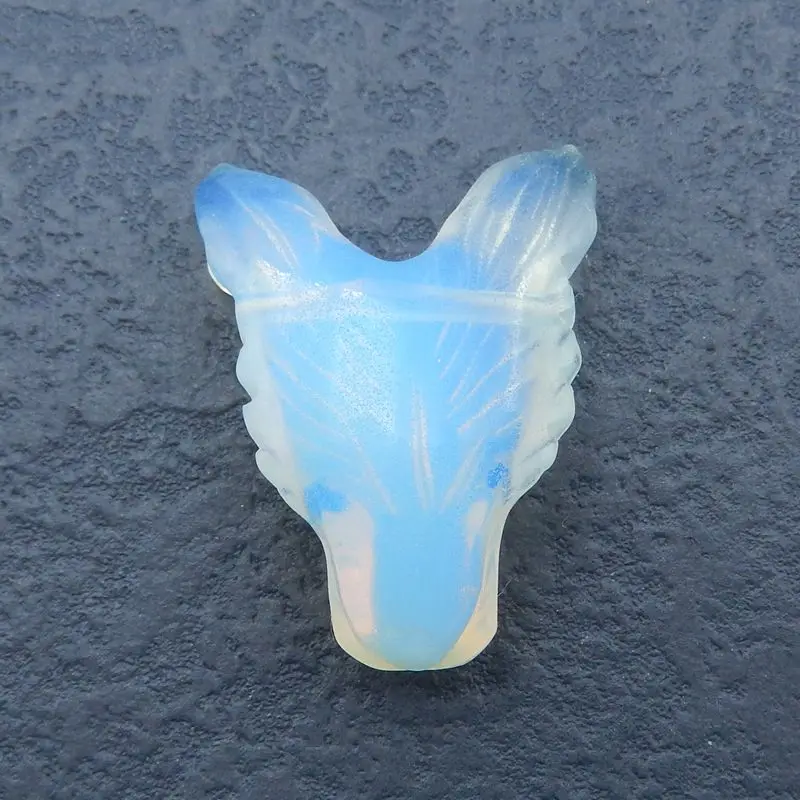 Opalite Handmade Animal Wolf Head Side Drilled Pendant Bead 36x26x11mm 11g
