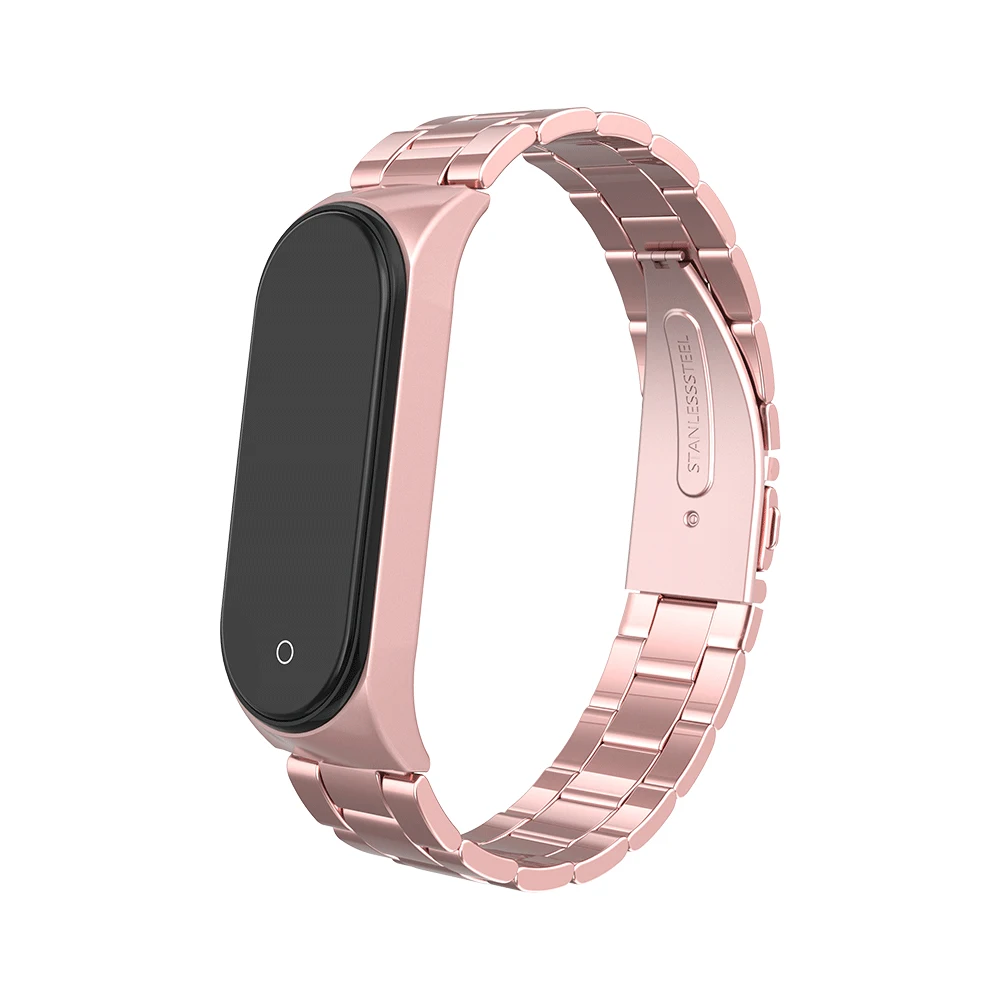 Rose Pink Hangrui mi band 4 ремешок металлический браслет для Xiaomi mi 4 ремешок Безвинтовой браслет из нержавеющей стали mi Band 4 банда4 наручные смарт-браслет - Цвет: Rose Pink