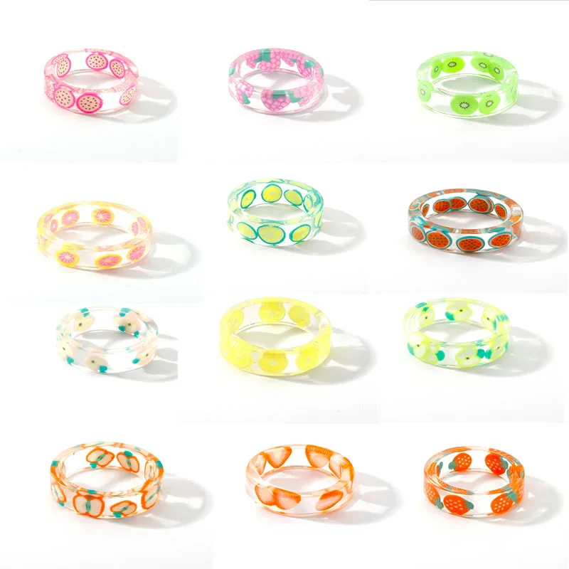

LJLGLY 2021 trend Korean Acrylic Ring Fruit Printing Candy Colorful Vintage Resin Rings For Women's Aesthetic Jewelry Accessorie