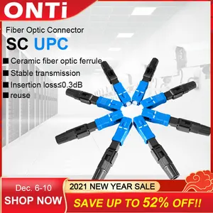 onti 50 400pcs embedded sc upc fiber optic fast connector ftth single mode optical quick connector sc adapter field assembly free global shipping