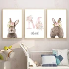 Алмазная 5D картина сделай сам с кроликом, постер с именем на заказ для девочек, рисунок кролика, настенная роспись для детской комнаты, картины с розовыми цветами, украшение для детской комнаты