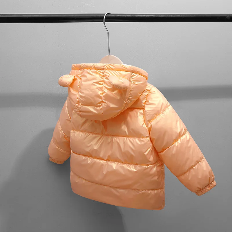

2021 Winter Children's Cotton Clothes Padded Coat Glossy Hooded Cotton Jacket For Boys Girls Baby Kids Plus Fleece Jacket TZ800