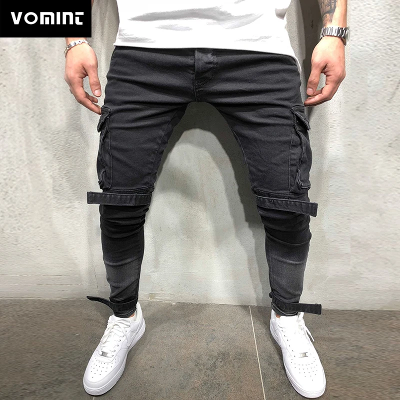 Мужские джинсы VOMINT повседневные зауженные с большими карманами и бисером модель
