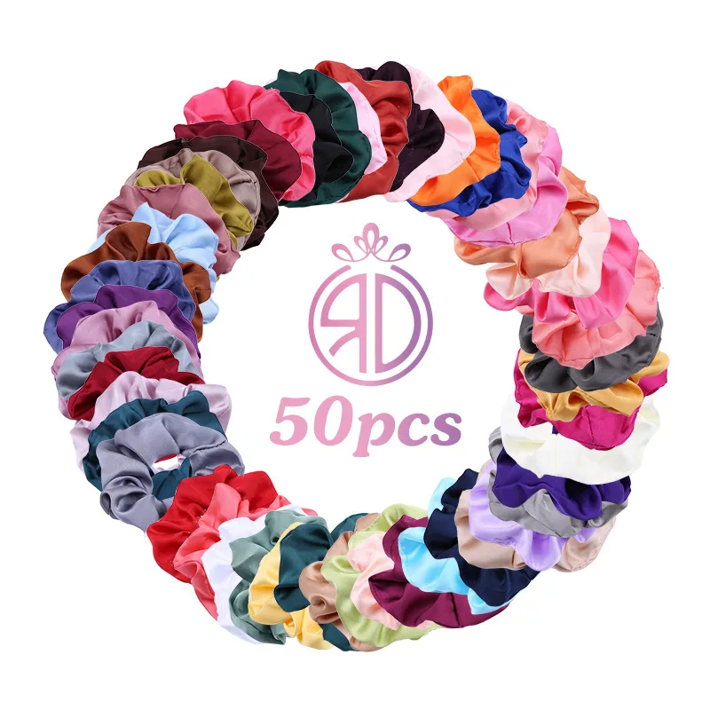 

50PCS Hot Velvet/Silk Scrunchie Elastic Hair Rubber Bands Hair Ropes Ties Gum For Women Hair Accessories