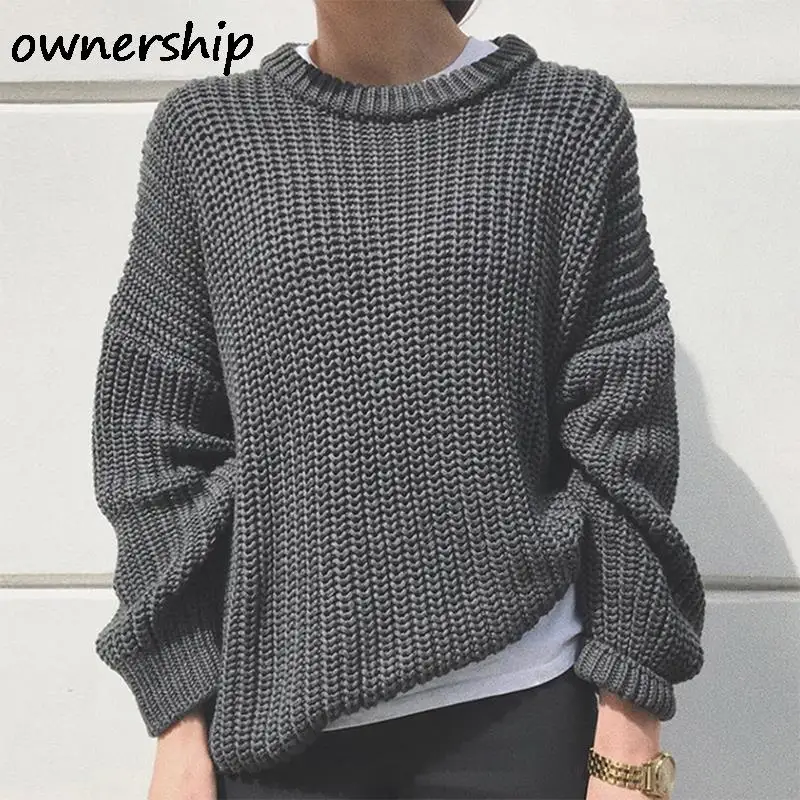 

Женский трикотажный свитер с круглым вырезом, с длинным рукавом