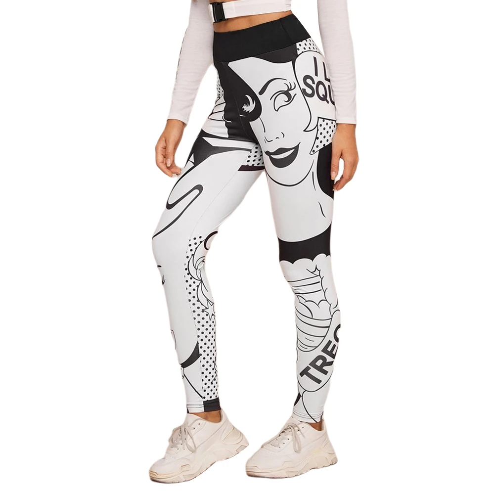 

Женские брюки с принтом; Сезон весна-осень; Модные повседневные обтягивающие эластичные длинные брюки с высокой талией; Дышащие брюки для ф...