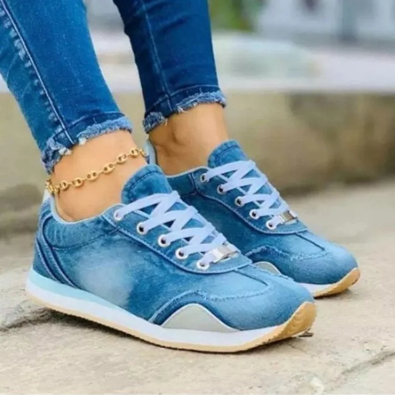 

Denim Canvas Sneakers 2021 Platform Casual Shoes Women Plus Size Wedge Sports Shoes Non Slip Flat Women's Shoes Zapatillas Mujer