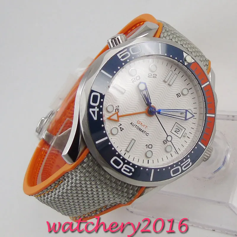 Стерильные мужские часы 41 мм с белым циферблатом сапфировое стекло чехол из