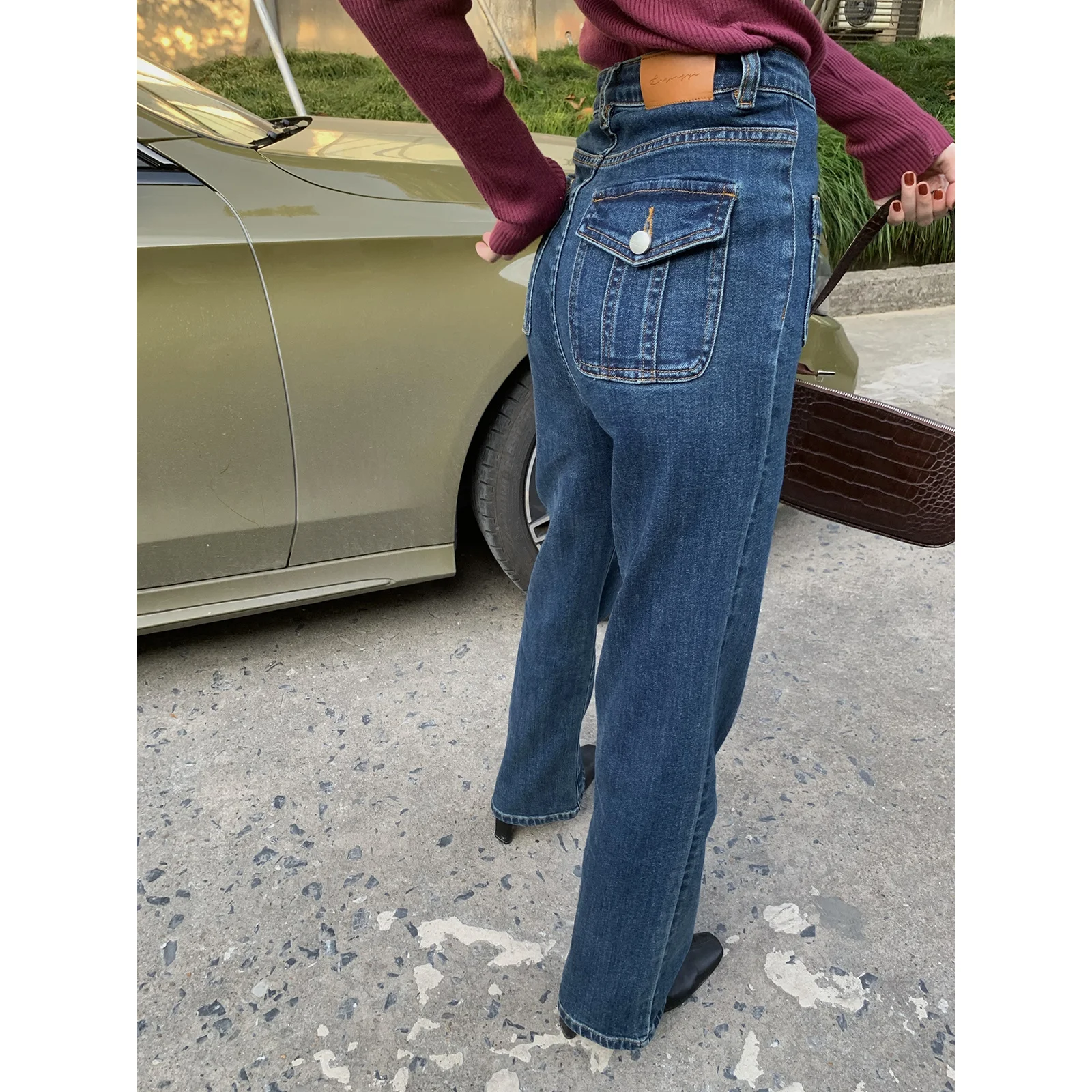 Женские прямые джинсы с высокой талией Luqing однотонные облегающие брюки широкими