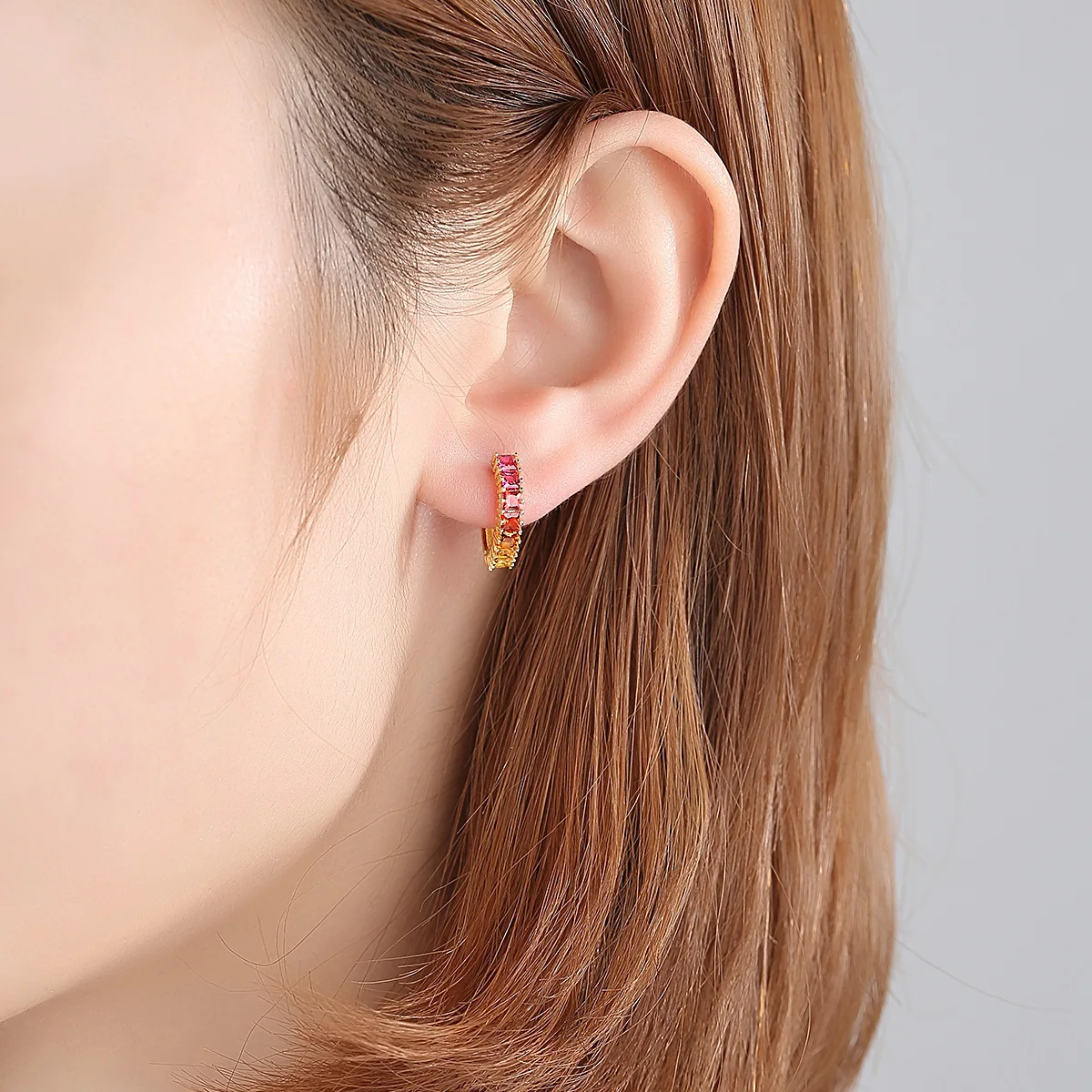 

Genuine 925 Sterling Silver Round Red Topaz Circle Hoop Earrings for Women Gold Color Earrings Sterling Silver Jewelry Gift