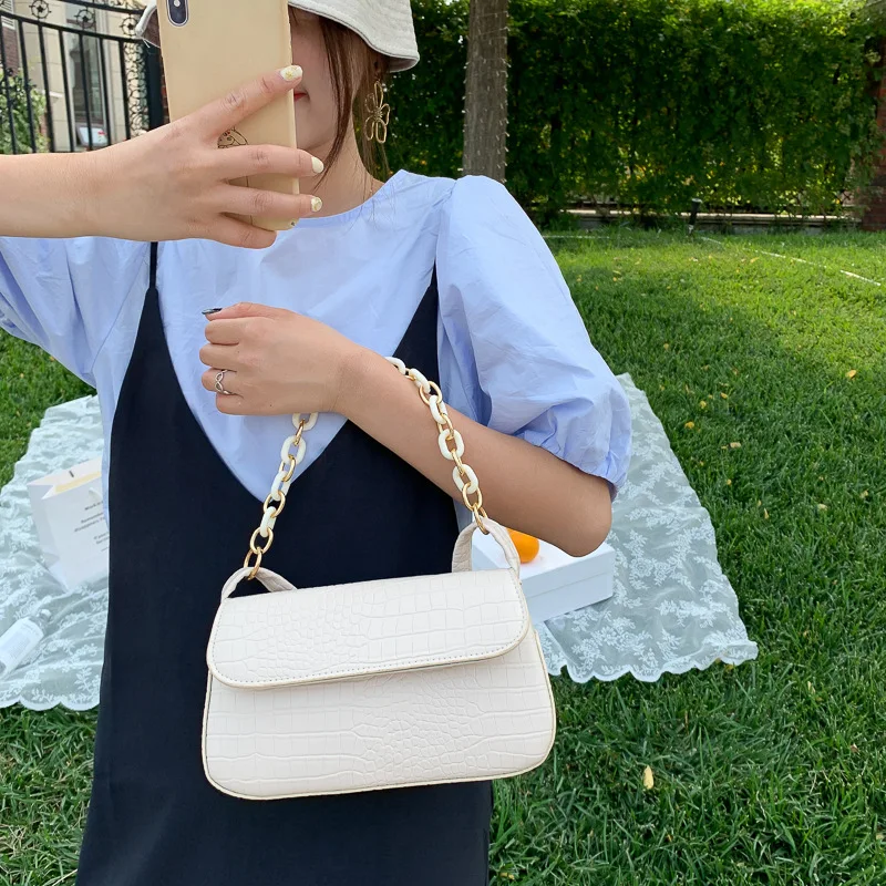 

Popular Crocodile Pattern Underarm Bag Baguette Bag 2021 Autumn and Winter New Bag Female Chain Shoulder Handbag