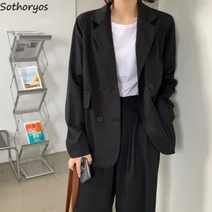 Imported Women Blazers Casual Long Sleeve Double Breasted Outerwear Loose Notched Elegant Korean Ulzzang Offi
