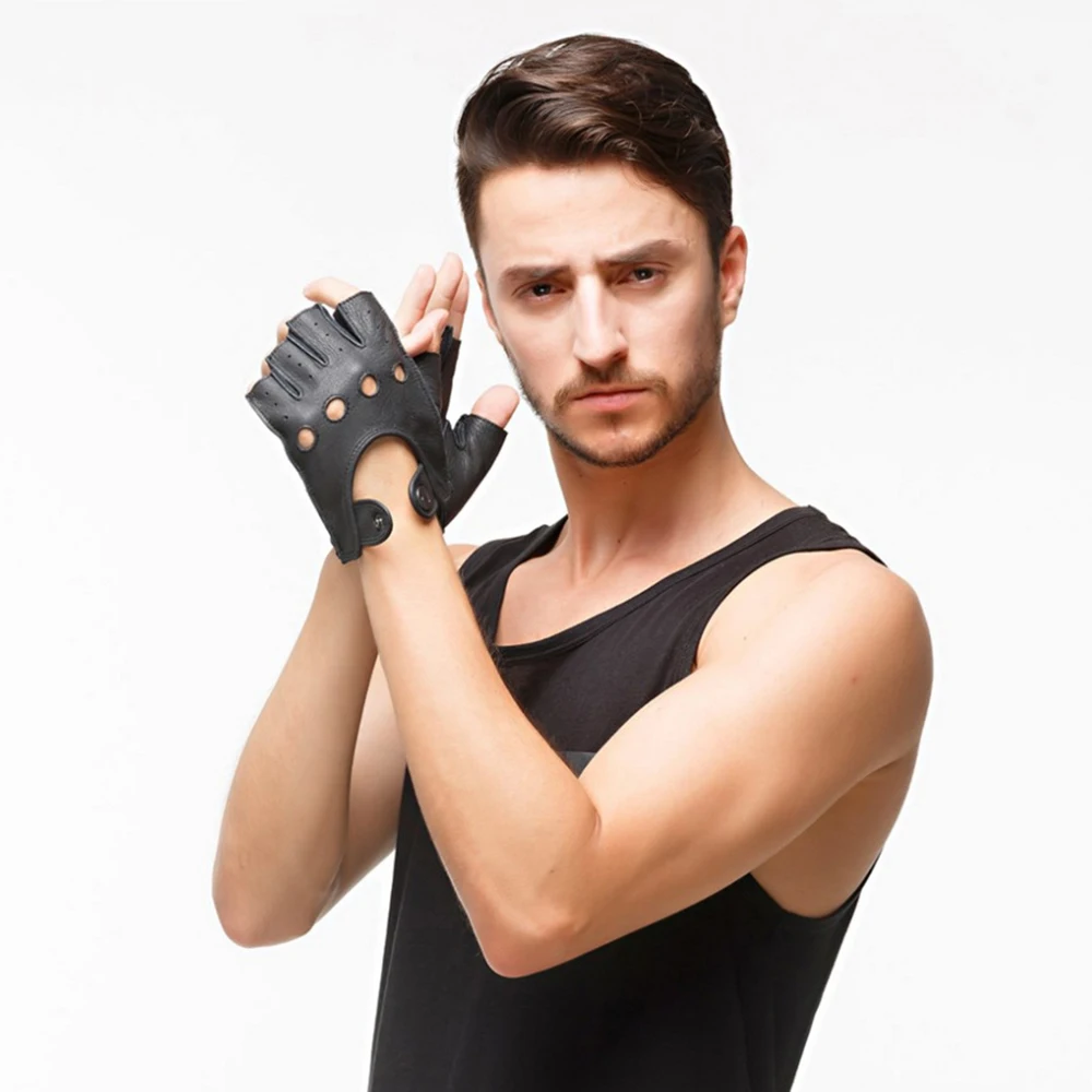 구매 남성용 정품 사슴 가죽 장갑 반 손가락 전술 장갑 펑크 멋진 손목 드라이브 승마 오토바이 장갑 S2178