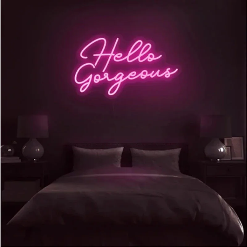 OHANEONK Custom Neon Sign Light of Hello Gorgeous Wall Lights for Party Wedding Shop Window Restaurant Birthday Decoration