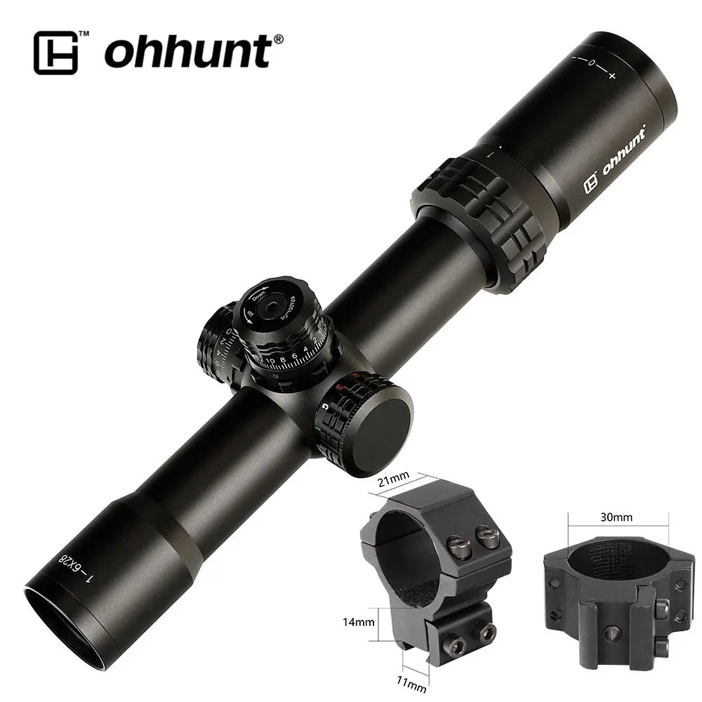 Охота ohhunt тонкий край 1-6X28 ИК оптические прицелы Mil точка стекло травление сетка RGB Освещение турели замок сброс съемки область - Цвет: Med Dovetail Rings