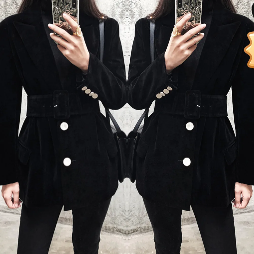 

Женский вельветовый пиджак, черный повседневный пиджак для работы