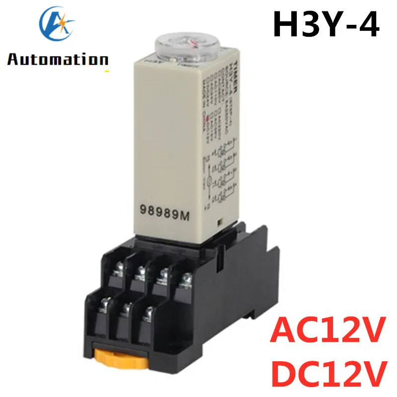 

H3Y-4 Power-on Delay Rotary Knob 1S/5S/10S/30S/60S/3M/5M/10M/30M Timer Time Relay AC/DC 12V 14 Pin with Base PYF14A