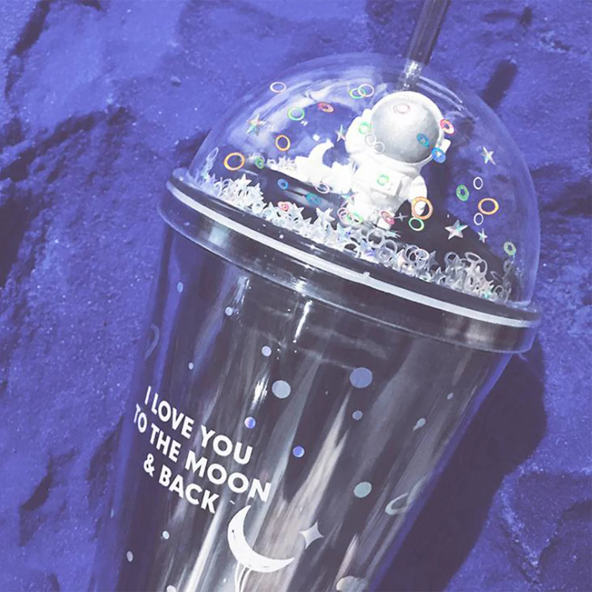 

Unisex Double Layer Straw Cup, Creative Space Wandering Theme Heat Insulated Plastic Water Cup for Household Office School