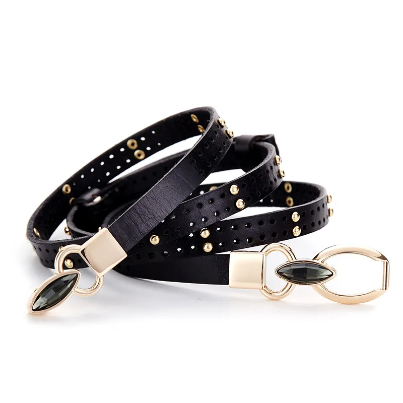 

Female Thin Belt Strap Black Brown Women Belts Ladies Dress Belt Girls Pants Waist Belt fine sweater decorated cowhide belt