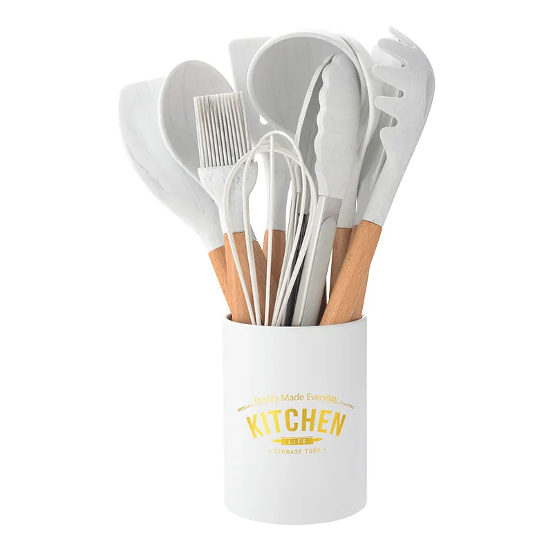 

10PCS Silicone Kitchen Cookware High Temperature Resistant Non-Stick Wooden Handle Silicone Spatula Baking Tool With Storage Box