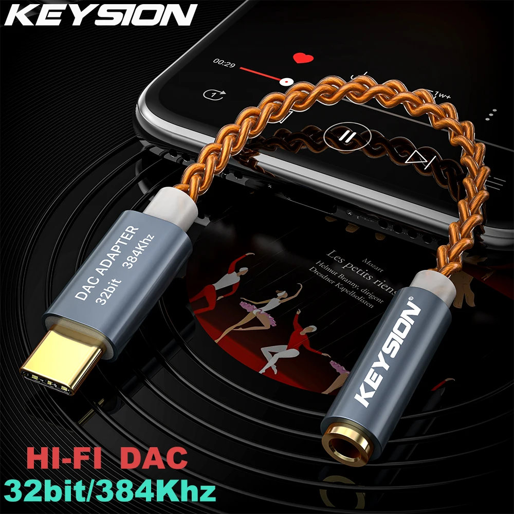 Усилитель для наушников KEYSION, Hi-Fi DAC, USB Type-C, 32 бит, 384 кГц.