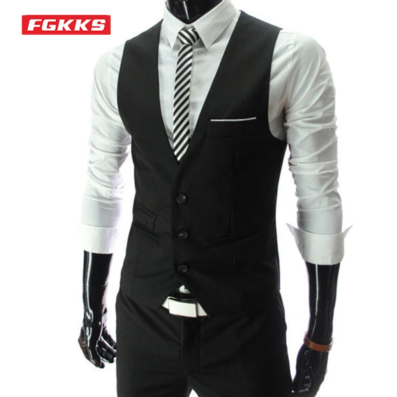 

FGKKS мужской жилет приталенный корейский стиль однотонный короткое пальто в формальном стиле Универсальный деловой повседневный костюм жилет мужской