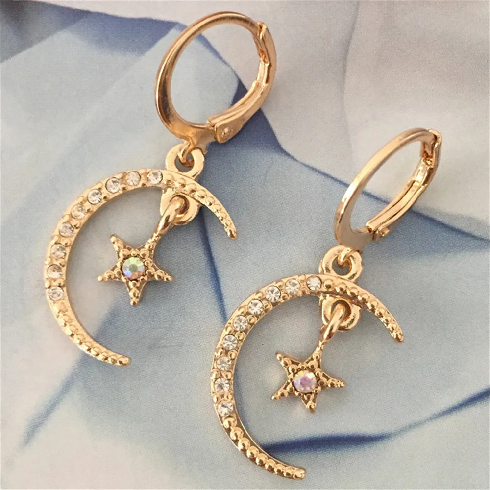 Серьги золотого цвета Блестящий Луна и звезда Висячие серьги свадебные модные