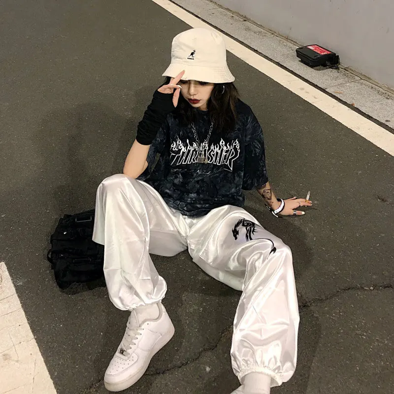 Брюки Харадзюку женская обувь с узором в виде дракона принтом завышенной талией