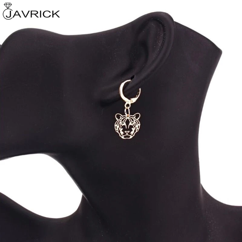 

4 Pairs Gold Tiger Leopard Head Hoop Earrrings Set Wild Animals Pendant Drop Earrings Fashion Jewelry Unisex