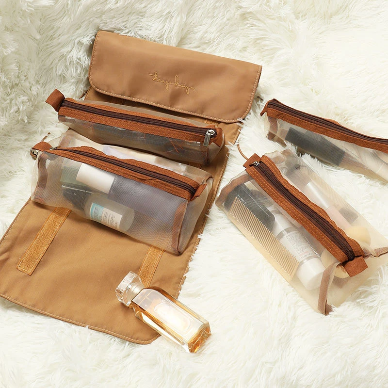 

Women's Cosmetic Bag Foldable Girl Travel Organizer Hanging Nylon Mesh Separable