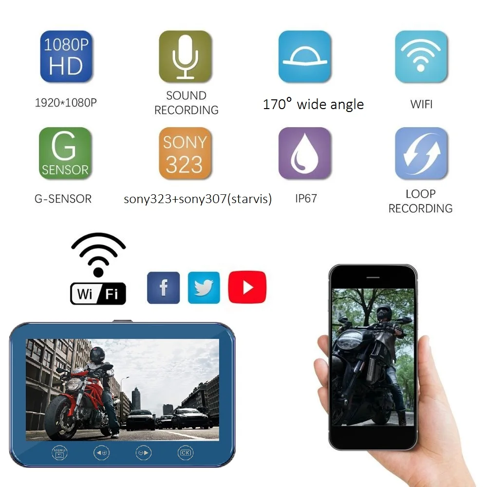 VSYSTO моторегистратор мотоциклетный видеорегистратор с 4 5 дюймовым экраном