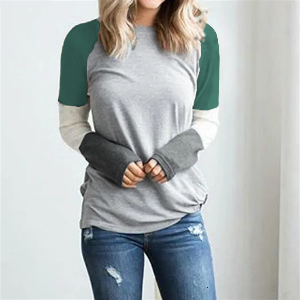 Женская Осенняя футболка Повседневная Свободная Лоскутная с коротким рукавом и