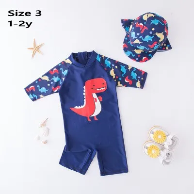 Dnosaur Size 3 Рыбы динозавра купальник Панама, пляжная одежда для купания для мальчиков, одежда для купания для девочек, защита от солнца-защита мультфильм отпуск пляжная одежда - Цвет: Dnosaur Size 3