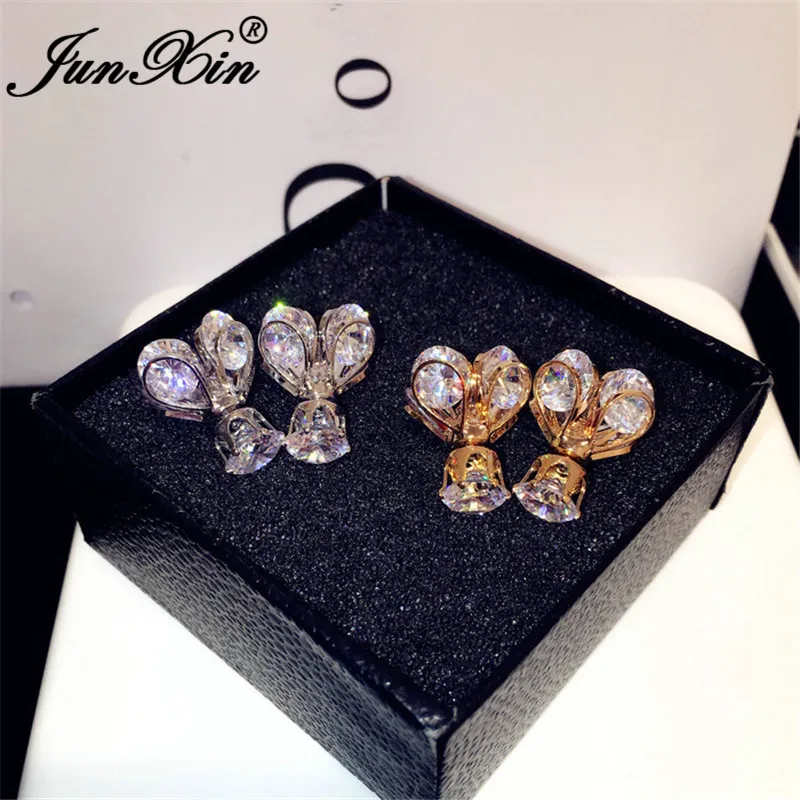 Серьги гвоздики в виде цветка лотоса женские двусторонние украшения под белое