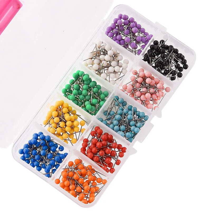 

500x 1/8 Inch Map Push Pins, Map Tacks with 10 Assorted Colors & 8Pcs Hexagon Self Adhesive Cork Tiles with 50 Push Pins