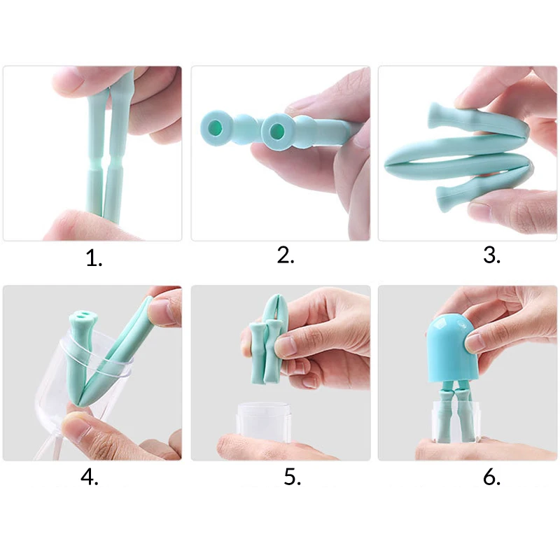 Collapsible Silicone Straw Reusable Folding Drinking Straw with Carrying Case and Cleaning Brush for Travel, Home, Office Drinks