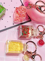 1pc hot creative popsicle glitter key chain quicksand keychain liquid floating fruit keyring backpack pendant gift for women