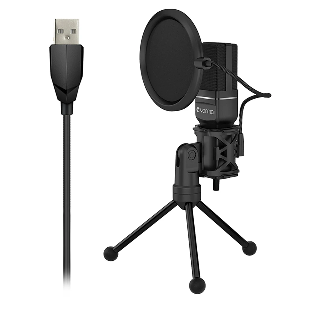 USB микрофон со штативом запись звука для компьютера ПК телефона настольного игры
