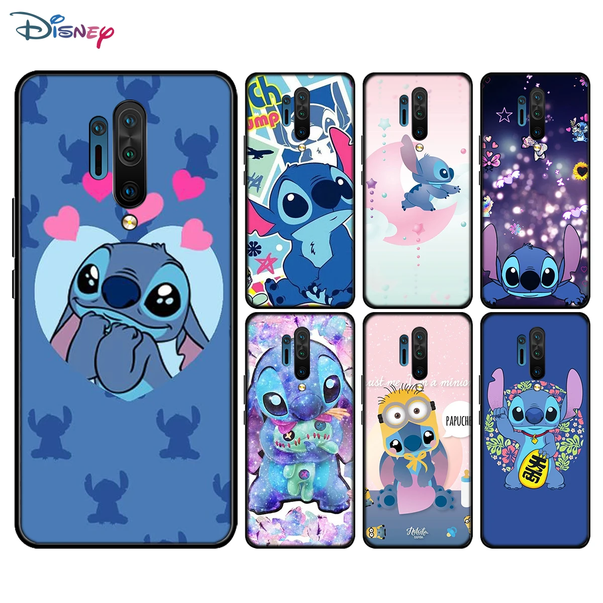 

Silicone Black Cover Cartoon Cute Stitch For OnePlus 8T Plus 5G 8T 8 7T 7 6T 6 5T Pro 5G Nord N100 N10 5G Black Phone Case