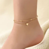 delysia king women summer round bead chain love anklet simplicity temperament double deck holidays ankle bracelet