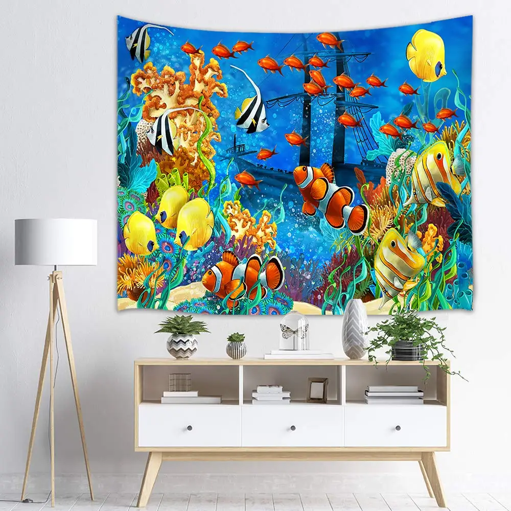 Океан подводный мир с рыбками коралл и Пиратская лодка настенные гобелены | Дом