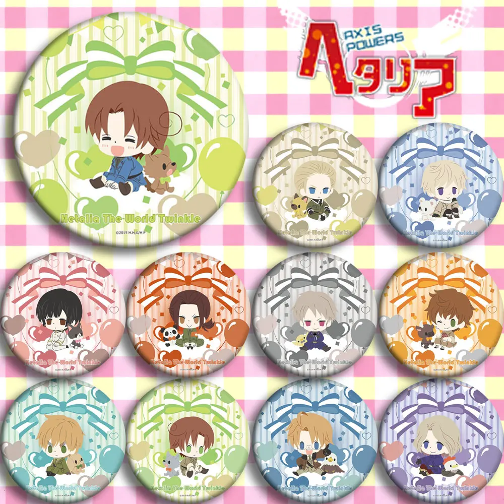 

COSSUN 58MM 1pc Animation badge 58mm Hetalia Axis Power Badges Brooch Round Icons Cute Funny Badges