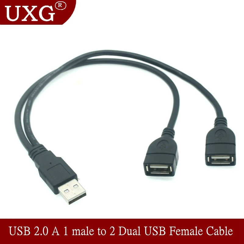 

1PC 30CM USB 2.0 A 1 Male To 2 Dual USB Female Data Hub Power Adapter Y Splitter USB Charging Power Cable Cord Extension Cable