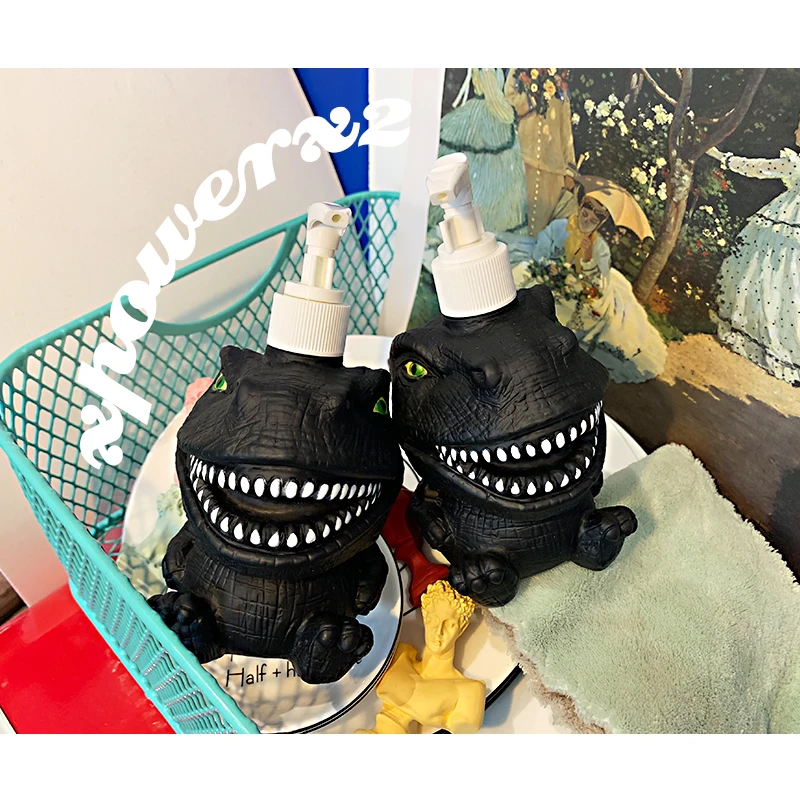 

Kawai lively Dinosaur Resin Model Toy Collectible Action Figure Shampoo and Shower Gel Storage bottle and Jars