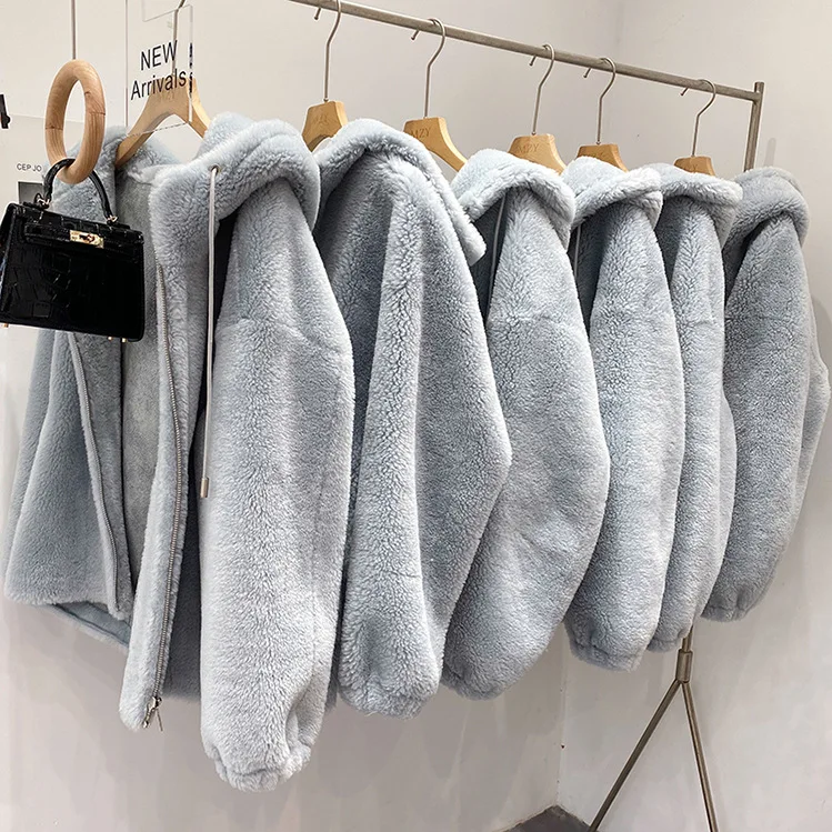 

2021 Women Winter Coat Long Sleeve Hooded Lamb Wool Women Warm Jacket Coat Casaco Feminino Women Thick Coat