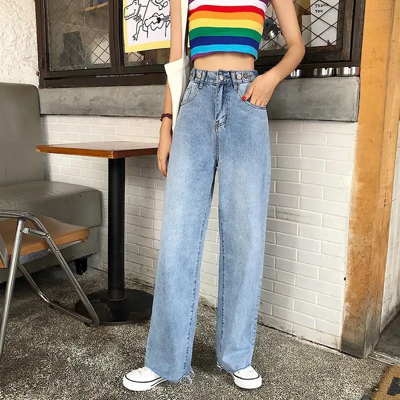 

The new loose-fitting jeans women's spring/summer 2020 adjust high-waisted straight barrel show thin drag pants wide-legged
