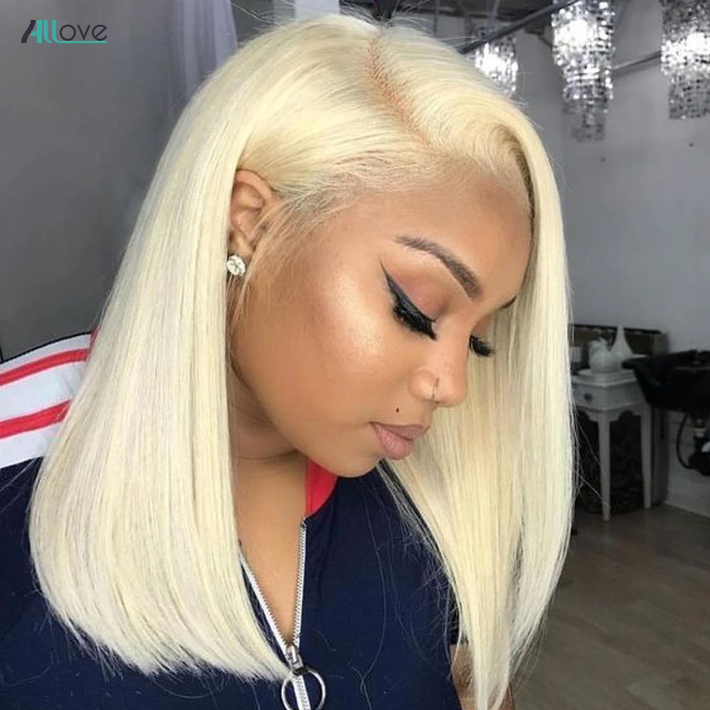 

Allove Blonde 613 Short Bob Lace Front Human Hair Wigs 13X4X1 Straight Blonde Middle Part Blunt Cut Bob Wig Lace Human Hair Wig