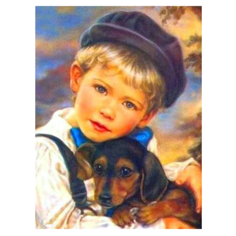 

5D DIY Full Round/Square Diamond Painting Little Boy & Dog Cross Stitch Embroidery Childlike Rhinestone Mosaic Home Decor Y1489
