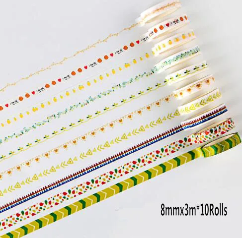 Style-I 10 шт. 8 мм х 3 м набор красочных Васи крафтинга декоративная клейкая бумага маскирующая клейкая лента Скрап букинг DIY Ремесло Подарочная упаковка - Цвет: Style-I