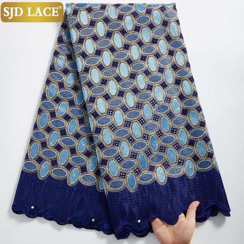 SJD LACE High Quality Swiss Voile Lace 5Yards African Cotton Lace Fabric With Hole Dubai Style For Nigerian Garment Sewing A2324
